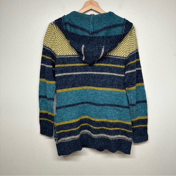 Royal Robbins Womens S Blue Fair Isle Chunky Knit Hooded Cardigan Pockets Boho - Picture 2 of 7